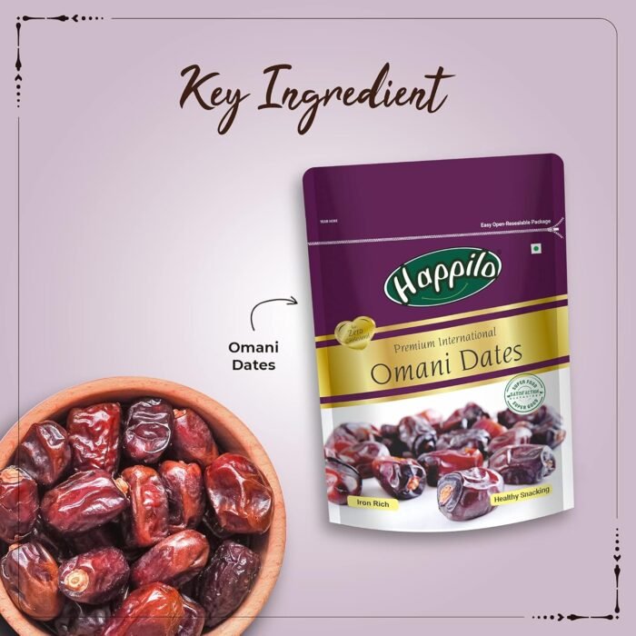 Happilo Premium International Omani Dates 250g, KhajoorKhajur, Healthy & Nutritious Snack, Rich in Vitamins & Minerals, Natural Sweetener