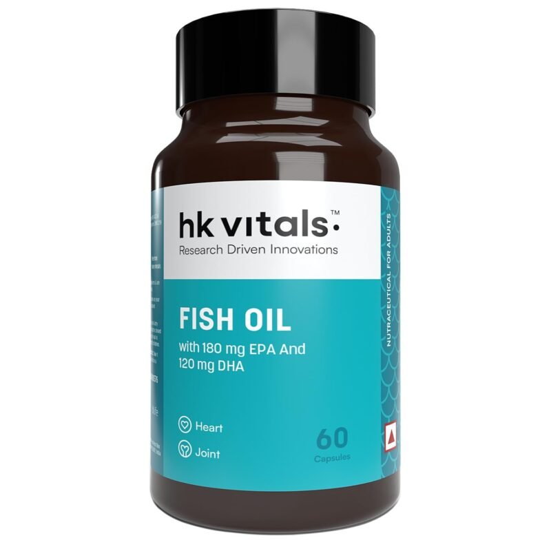 HealthKart hk vitals Fish Oil Capsule For Men And Women, 60 Omega 3 Fish Oil Capsules (1000mg Omega 3 with 180 mg EPA & 120 mg DHA), for Brain, Heart, Eyes, and Joints Health