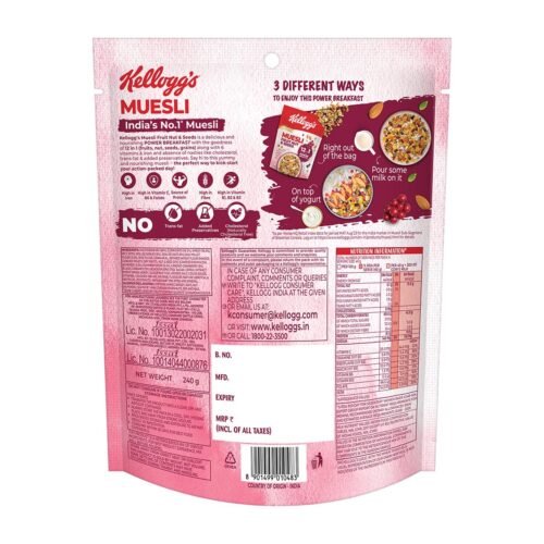 Kellogg’s Muesli Fruit Nut & Seeds 240g 12-in-1 Power Breakfast India’s No. 1 Muesli Multigrain Breakfast Cereal