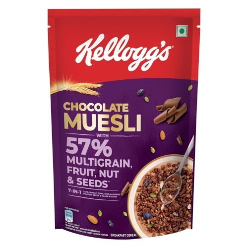 Kellogg's New Chocolate Muesli 57% Multigrain, Fruit, Nut & Seeds 450g 7in1 - Oats, Wheat, Corn, Rice, Almonds, Pumpkin Seeds & Black Raisins