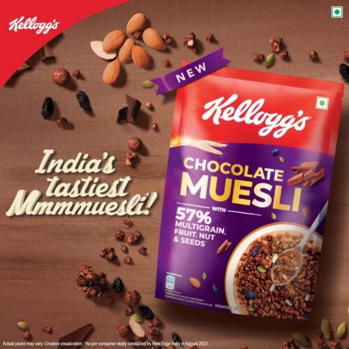 Kellogg's New Chocolate Muesli 57% Multigrain, Fruit, Nut & Seeds 450g 7in1 - Oats, Wheat, Corn, Rice, Almonds, Pumpkin Seeds & Black Raisins