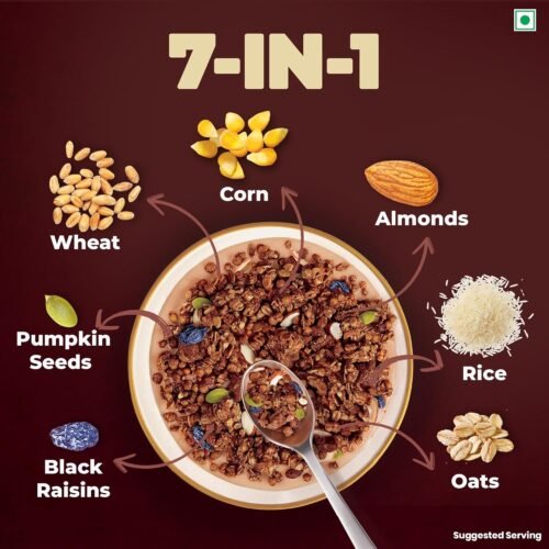 Kellogg's New Chocolate Muesli 57% Multigrain, Fruit, Nut & Seeds 450g 7in1 - Oats, Wheat, Corn, Rice, Almonds, Pumpkin Seeds & Black Raisins