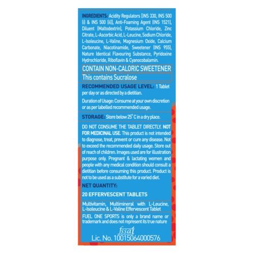 MuscleBlaze Fuel One Sports Hydr8, Rehydration Formula with Electrolytes, Vitamins, BCAAs & No Added Sugars (Lemon, 20 Effervescent Tablets)