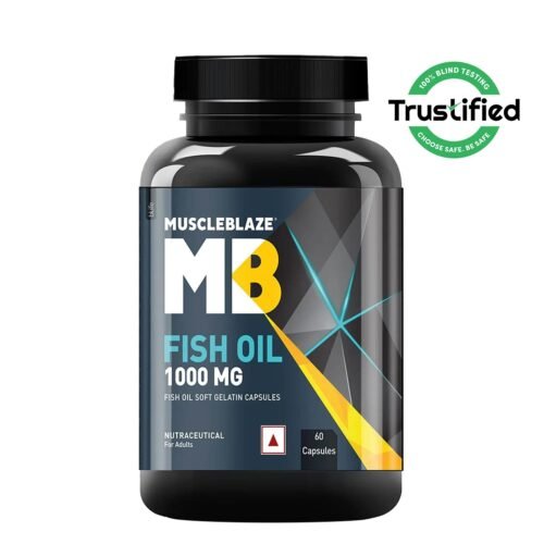 MuscleBlaze Omega 3 Fish Oil, 60 Capsules Trustified Certified for Accuracy & Purity, 1000mg Omega 3 with 180mg EPA & 120mg DHA