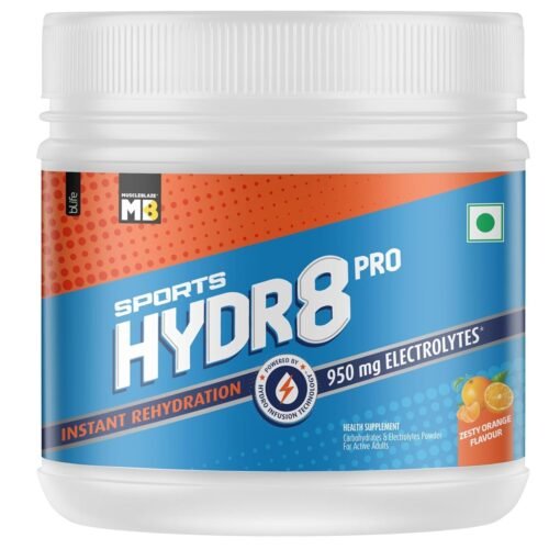 MuscleBlaze Sports Hydr8 Pro Powder, 950 Mg Electrolytes, For Instant Rehydration & Energy (Zesty Orange