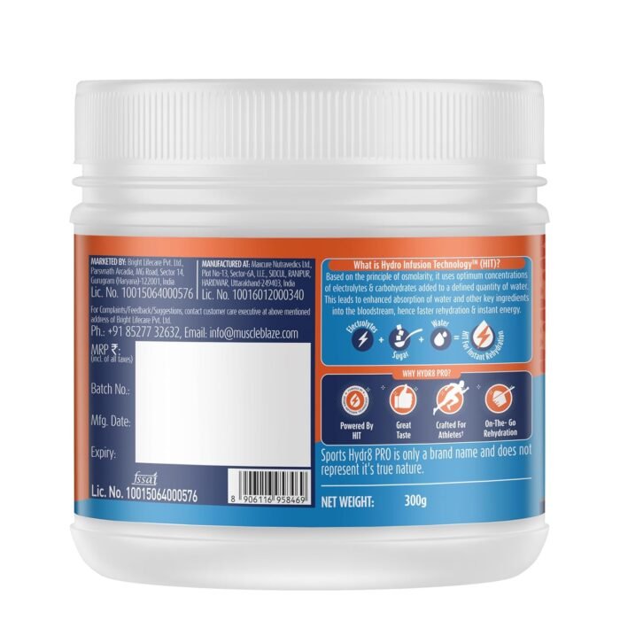 MuscleBlaze Sports Hydr8 Pro Powder, 950 Mg Electrolytes, For Instant Rehydration & Energy (Zesty Orange