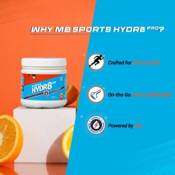 MuscleBlaze Sports Hydr8 Pro Powder, 950 Mg Electrolytes, For Instant Rehydration & Energy (Zesty Orange