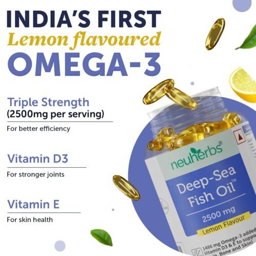 Neuherbs Deep Sea Omega 3 Fish Oil - 60 Softgel for Men and Women Omega 3 Supplement Triple Strength 2500 Mg 1