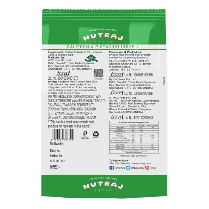 Nutraj California Pistachios (Pista) 400g Pouch Roasted & Salted Dry Fruits & Nuts Inshell Pista