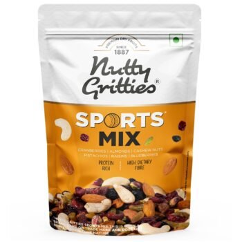 Nutty Gritties Premium Sports Mixed Nuts and Dry Fruit 200g - Roasted Almonds, Cashews, Pistachios, Dried Blueberries, Cranberries and Raisins, Healthy.