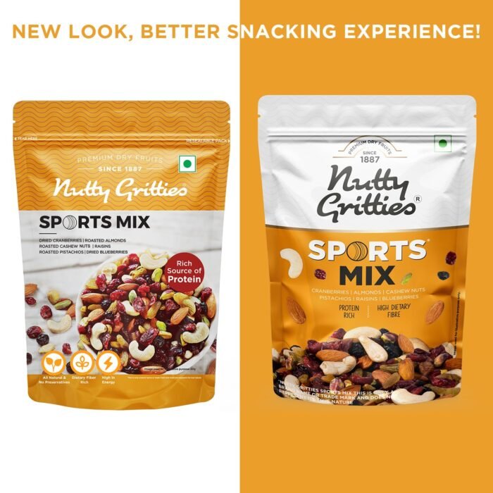 Nutty Gritties Premium Sports Mixed Nuts and Dry Fruit 200g - Roasted Almonds, Cashews, Pistachios, Dried Blueberries, Cranberries and Raisins, Healthy.5