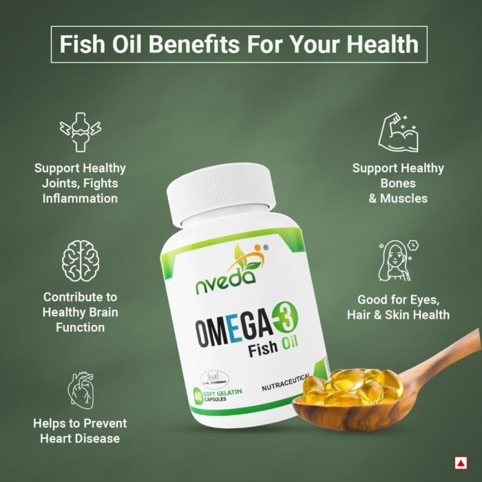 Nveda Omega-3-Fish-Oil 1000mg For Men & Women, Omega 3 fatty-acid 60 Capsules with 180mg EPA-DHA 120mg for Healthy Heart, Eyes, Brain & Joints - Pack of 11