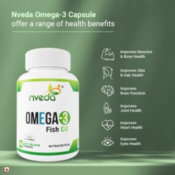 Nveda Omega-3-Fish-Oil 1000mg For Men & Women, Omega 3 fatty-acid 60 Capsules with 180mg EPA-DHA 120mg for Healthy Heart, Eyes, Brain & Joints - Pack of 11