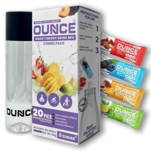 Ounce Strawberry, Instant Energy Drink Powder + Electrolyte Powder - 20 On-The-Go Caffeine + Drink Mix Sachet Boosted With Vitamin B12 Powder