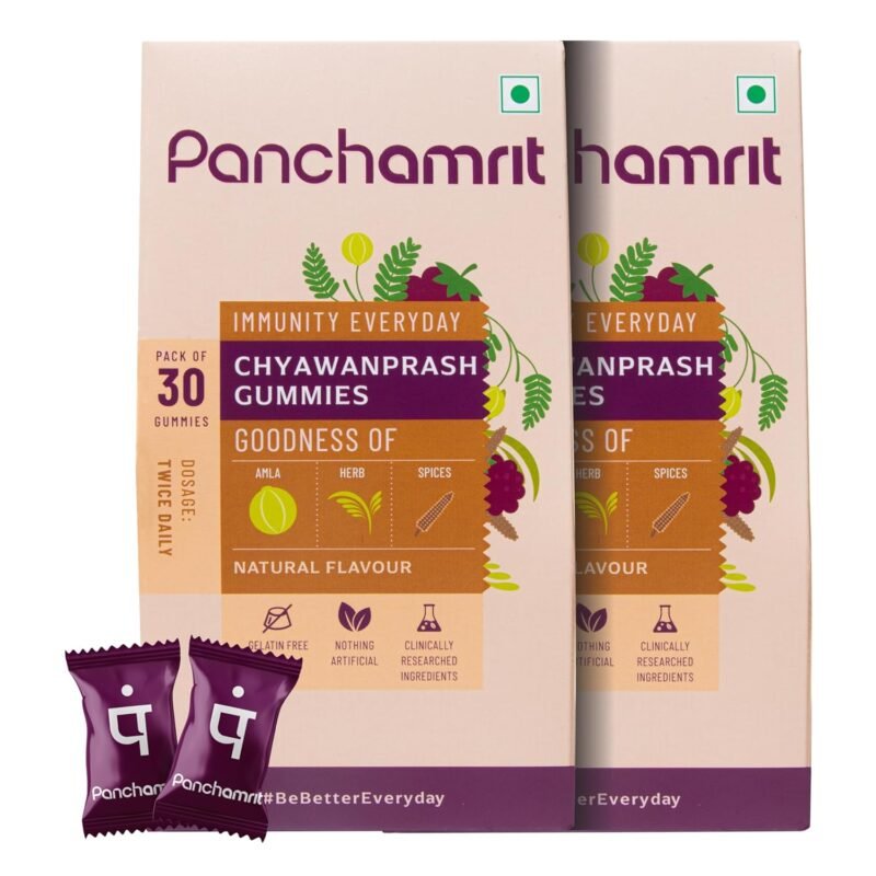 Panchamrit 100% Natural Chyawanprash Gummies - 30 Gummies(Pack of 2) Boosts Immunity & Energy Levels along with Anti-ageing benefits