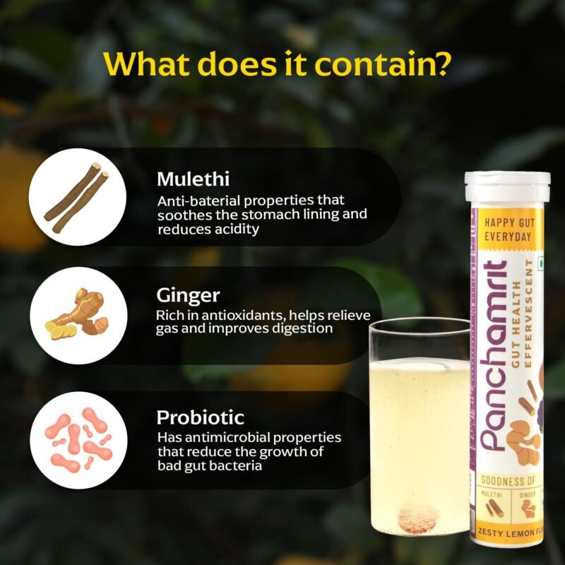 Panchamrit Gut Health EffervescentHelps Reduces Bloating & Acidity,Constipation,Improves Digestion,Colon Cleanse