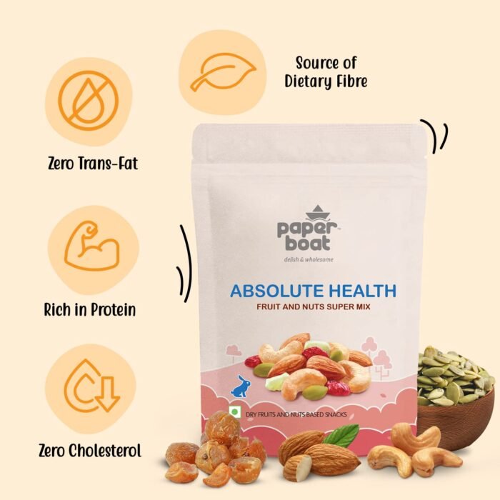 Paper Boat Absolute Health, Premium Fruit, Nut & Fiber SuperMix, Healthy Mixed Nuts with Dry Fruits Almonds Cashews Cranberry Pumpkin Seeds