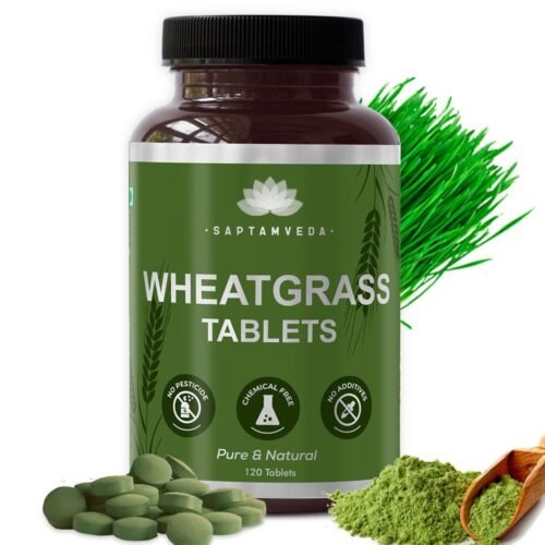 SAPTAMVEDA Organic Wheat Grass Tablets (120 Tablets, 500mg) - Natural Antioxidant Superfood, Supports Healthy Joints, Immunity Booster, Non-GMO