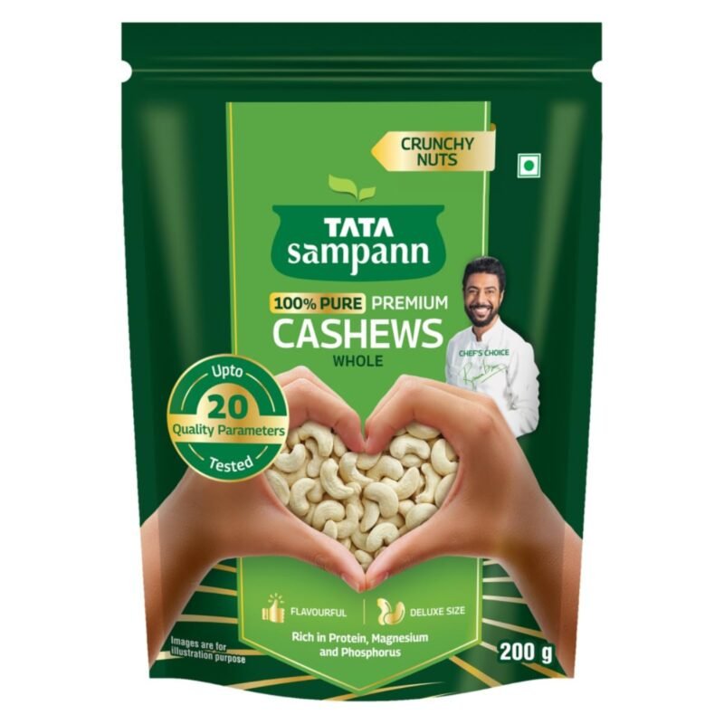 Tata Sampann Pure Cashews Whole, Kaju, 200g, Nutritious & Delicious, Premium Kaju nuts, Rich in Protein, Magnesium & Phosphorus, Deluxe Size