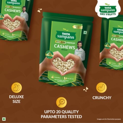 Tata Sampann Pure Cashews Whole, Kaju, 200g, Nutritious & Delicious, Premium Kaju nuts, Rich in Protein, Magnesium & Phosphorus, Deluxe Size