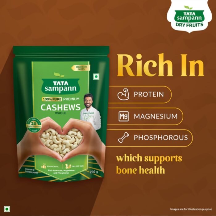 Tata Sampann Pure Cashews Whole, Kaju, 200g, Nutritious & Delicious, Premium Kaju nuts, Rich in Protein, Magnesium & Phosphorus, Deluxe Size