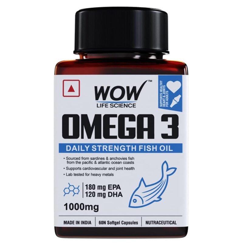 WOW Life Science Omega-3 Fish Oil 1000mg - 60 Capsules For Men & Women Daily Strength