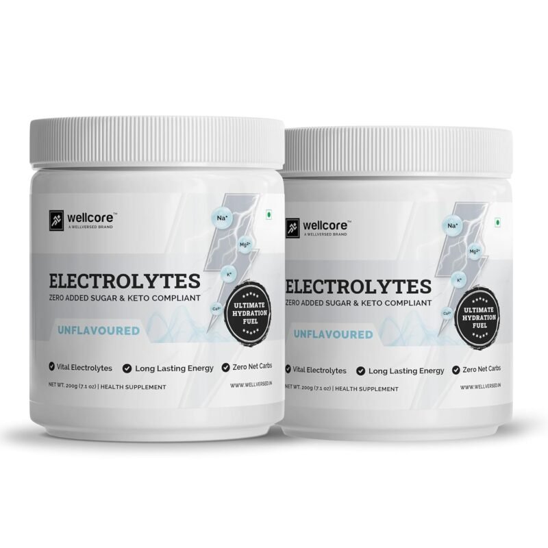 Wellcore - Electrolytes (Unflavoured, 2X200g) Electrolyte Drink With 5 Vital Electrolytes
