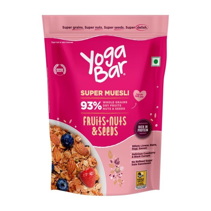 Yogabar Breakfast Cereal & Muesli 91% Whole-Grains+ Dried Fruits + Fruit and Nut + Seeds + 700 g Healthy Breakfast Cereals