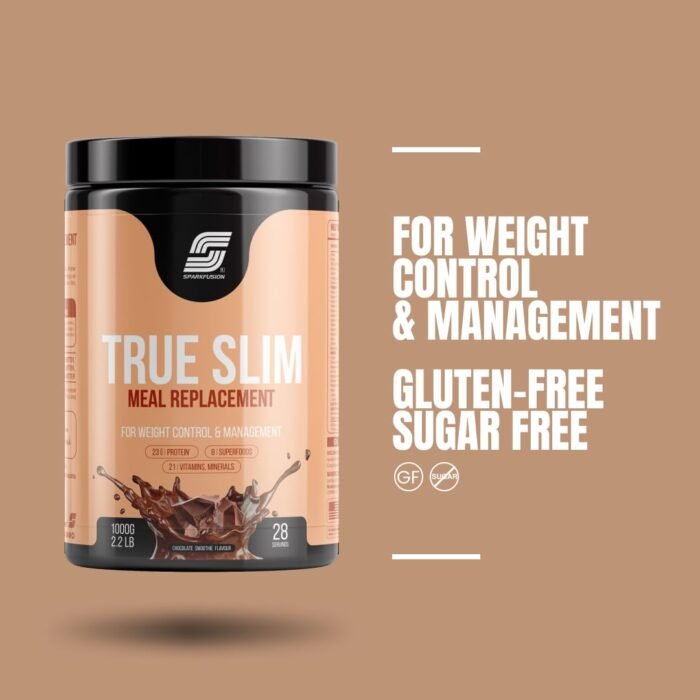 Sparkfusion True Slim Protein Powder Meal Replacement Shake | For Weight Control And Management |23 Gm Protein With 8 Ayurvedic Superfood | Sugar Free | For Men and Women (Chocolate, 1000 gm)