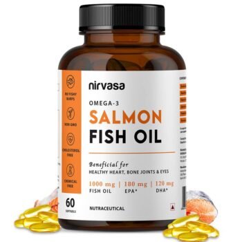 Nirvasa Omega 3 Salmon Fish Oil Capsules for Men & Women |1000mg Omega 3 with 180 mg EPA & 120 mg DHA |No Fishy Burps