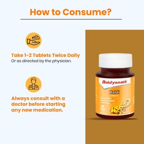 Baidyanath Turmeric Tablets with Natural Haldi Extract (60TB) Pack of 1 - Helps Boost Immunity, Blood Cleansing, Skin Problems, Strengthen Digestion