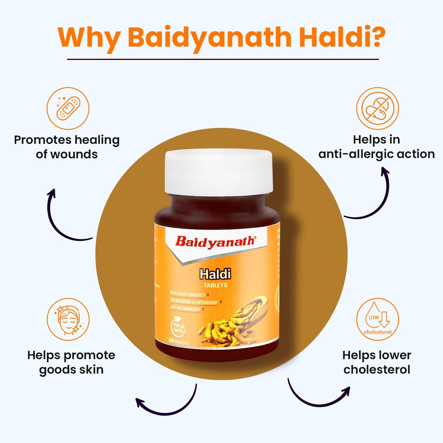 61jdHHPg7wL._SL1500_ Baidyanath Turmeric Tablets with Natural Haldi Extract (60TB) Pack of 1 - Helps Boost Immunity, Blood Cleansing, Skin Problems, Strengthen Digestion