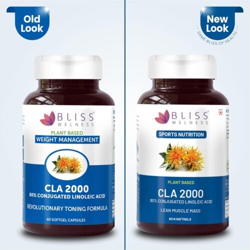 Bliss Welness CLA 2000 | 80% Conjugated Lenoleic Acid Safflower Oil Extract | High Potency Natural Pure Lean Muscle Build Weight Management Supplement