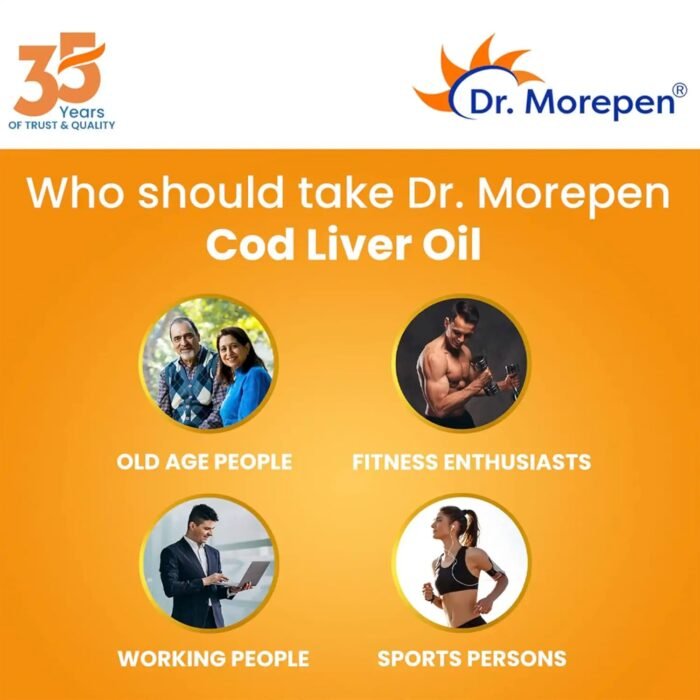 Dr.Morepen COD Liver Oil Capsules | Finest Natural Omega 3, EPA & DHA | Pack of 100 Softgels