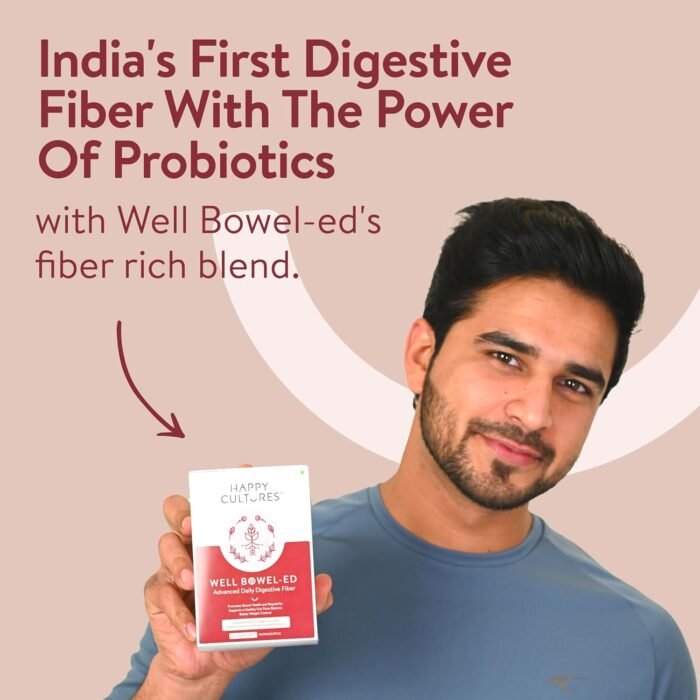 VELBIOM Happy Cultures Well Bowel-Ed Advanced Unique Blend Of 5 Digestive Fiber Probiotics For Bowel Health Reduce Constipation Gas Bloating Weight Control, Unflavored - 15 Sachets (Pack Of 1)