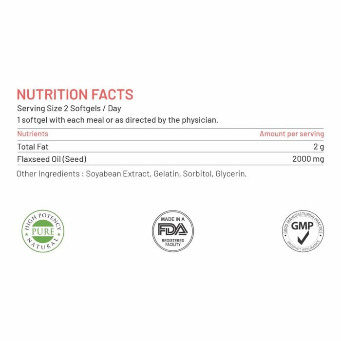 Bliss Welness Organic Flaxseed Oil 2000mg | Extra Virgin Cold Pressed Omega 3 6 9 Oil | Hair Skin Heart Brain Eye Skin Joint Immune Health Supplement - 60 Softgel Capsules
