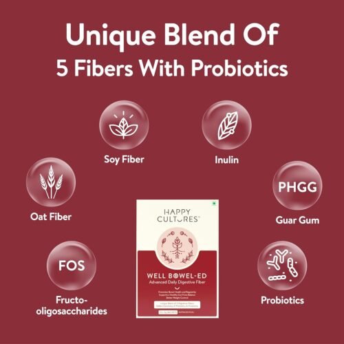 VELBIOM Happy Cultures Well Bowel-Ed Advanced Unique Blend Of 5 Digestive Fiber Probiotics For Bowel Health Reduce Constipation Gas Bloating Weight Control, Unflavored - 15 Sachets (Pack Of 1)