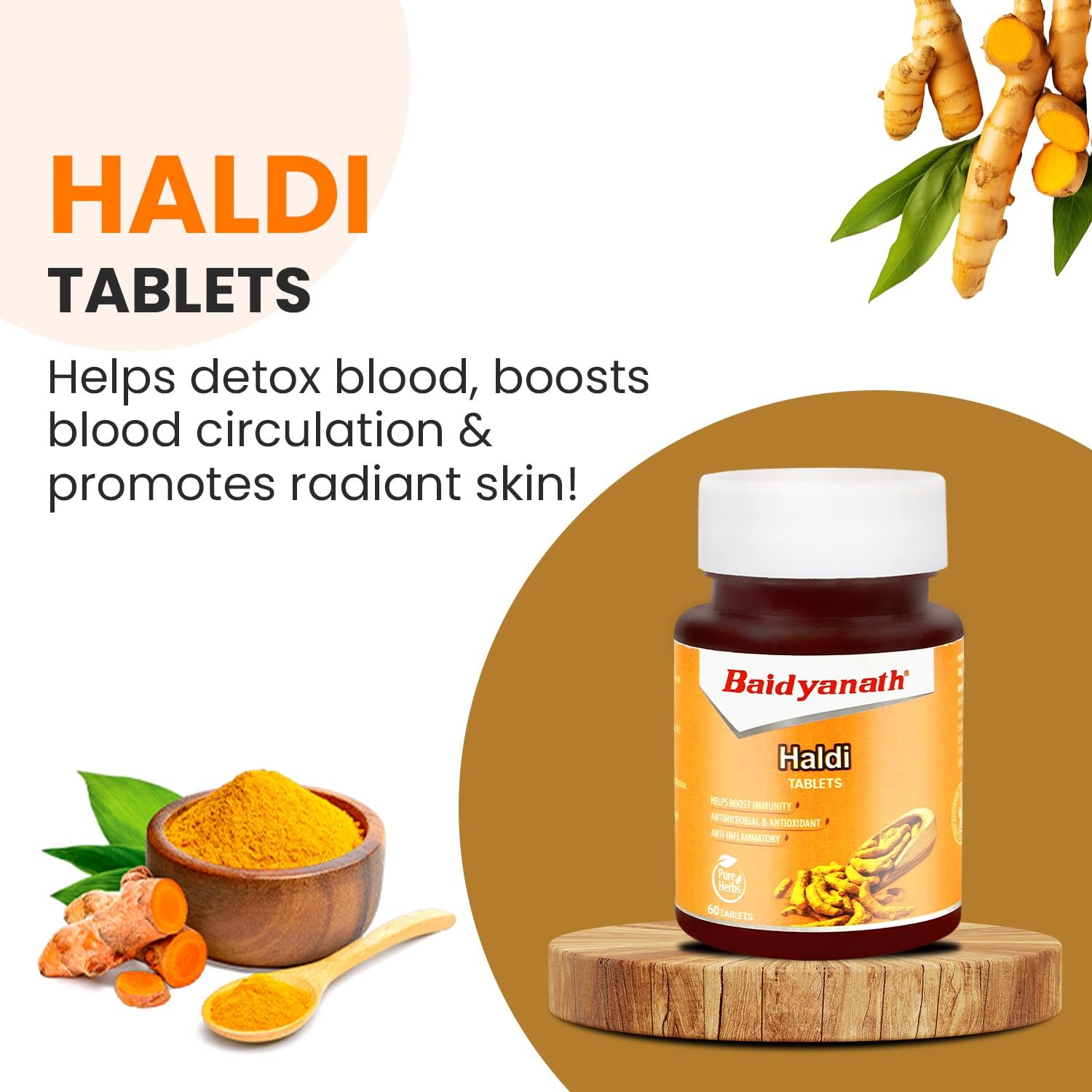 71z+VKf1RHL._SL1500_ Baidyanath Turmeric Tablets with Natural Haldi Extract (60TB) Pack of 1 - Helps Boost Immunity, Blood Cleansing, Skin Problems, Strengthen Digestion