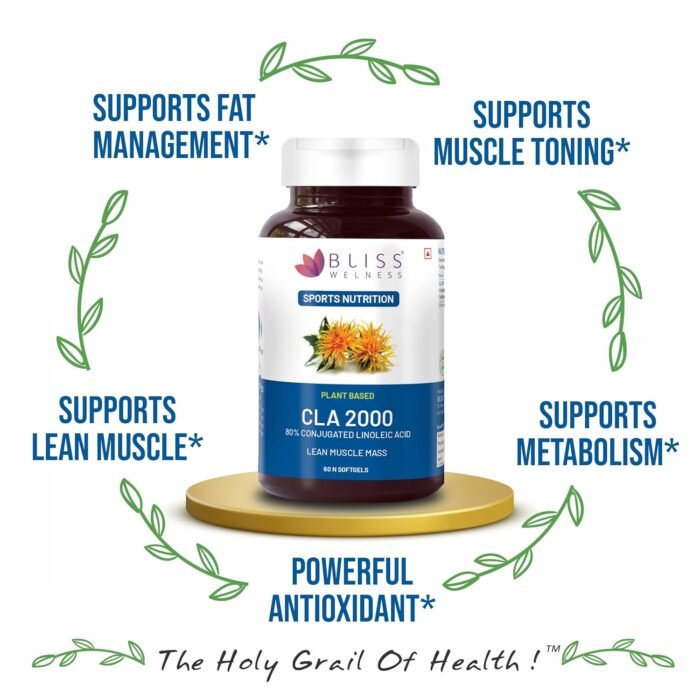 Bliss Welness CLA 2000 | 80% Conjugated Lenoleic Acid Safflower Oil Extract | High Potency Natural Pure Lean Muscle Build Weight Management Supplement