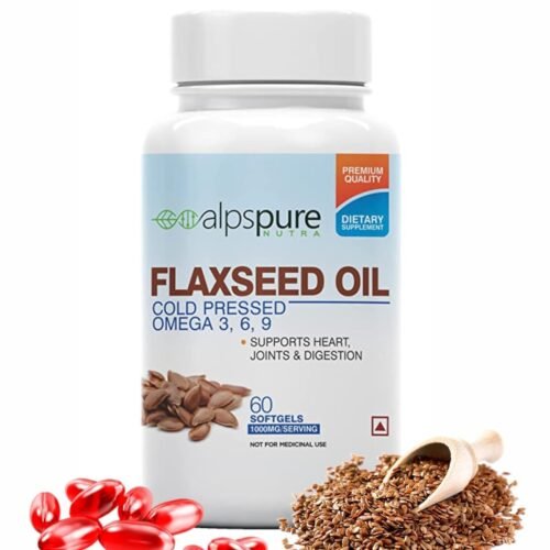 Alpspure Nutra Flaxseed Oil 1000Mg Omega 3-6-9 (60 Softgel Capsules) Cold Pressed Natural Omega 3,6,9 Supplement Promotes Healthy Heart, Joints