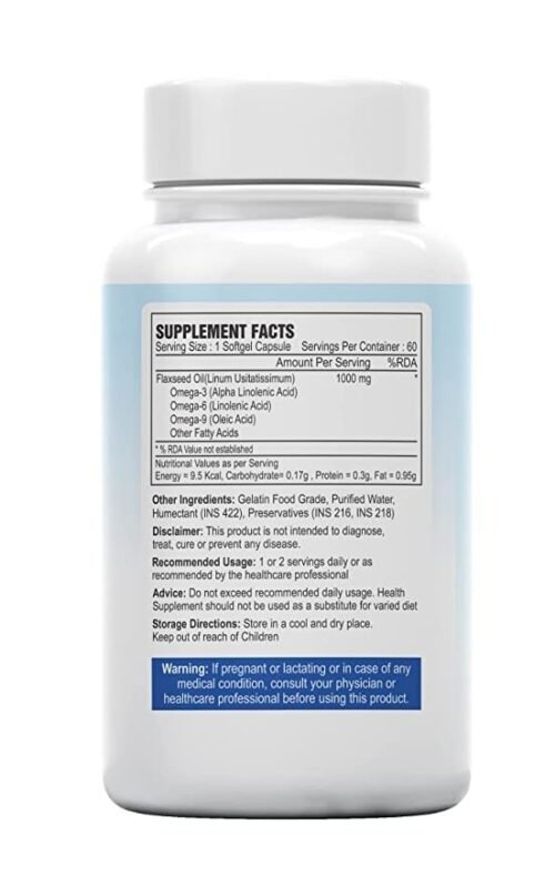 Alpspure Nutra Flaxseed Oil 1000Mg Omega 3-6-9 (60 Softgel Capsules) Cold Pressed Natural Omega 3,6,9 Supplement Promotes Healthy Heart, Joints