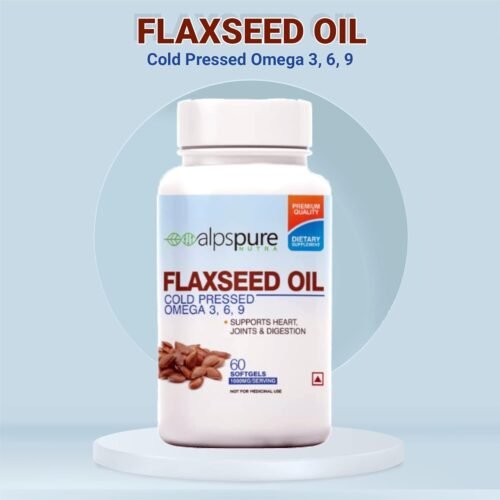 Alpspure Nutra Flaxseed Oil 1000Mg Omega 3-6-9 (60 Softgel Capsules) Cold Pressed Natural Omega 3,6,9 Supplement Promotes Healthy Heart, Joints