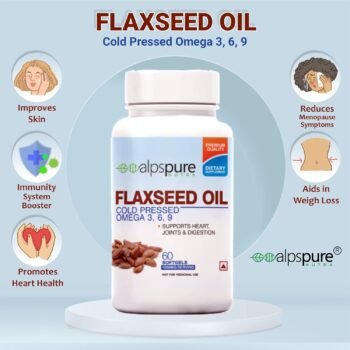 Alpspure Nutra Flaxseed Oil 1000Mg Omega 3-6-9 (60 Softgel Capsules) Cold Pressed Natural Omega 3,6,9 Supplement Promotes Healthy Heart, Joints