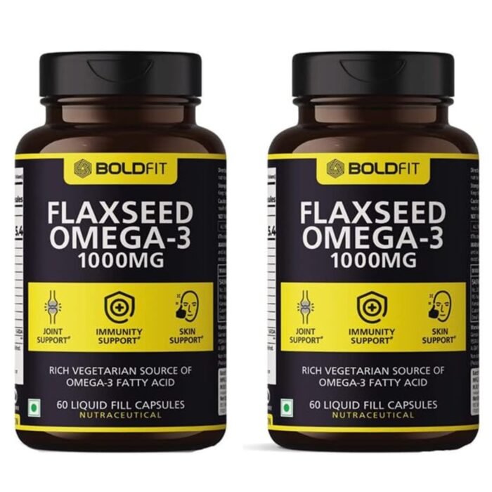 Boldfit Flaxseed Oil Capsules 1000mg with Omega 3 for Men & Women - Supports Skin, Joint, Hair & Immunity Support - Flaxseed Pack of 2-120 Veg Capsules.