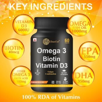 ClearCut Omega 3 Fish Oil, Biotin, Vitamin D3 Softgel Capsule 60 for men women