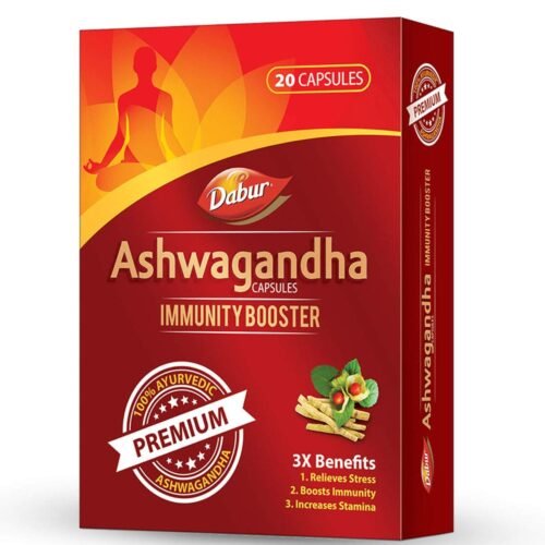 Dabur Ashwagandha Capsules Immunity Booster - 20 Capsules 100% Ayurvedic Relieves Stress & Increases Stamina