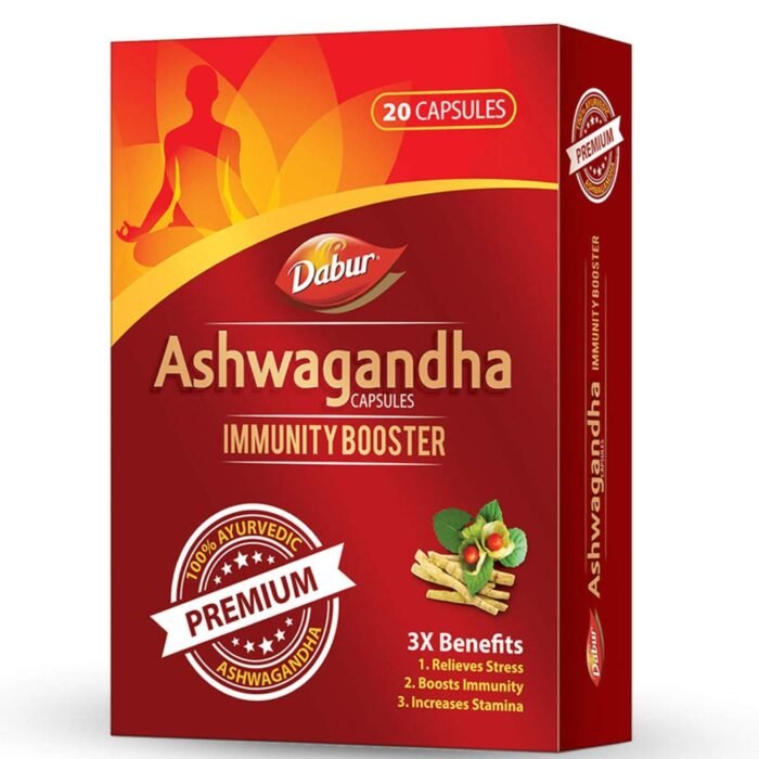 Dabur Ashwagandha Capsules Immunity Booster - 20 Capsules 100% Ayurvedic Relieves Stress & Increases Stamina