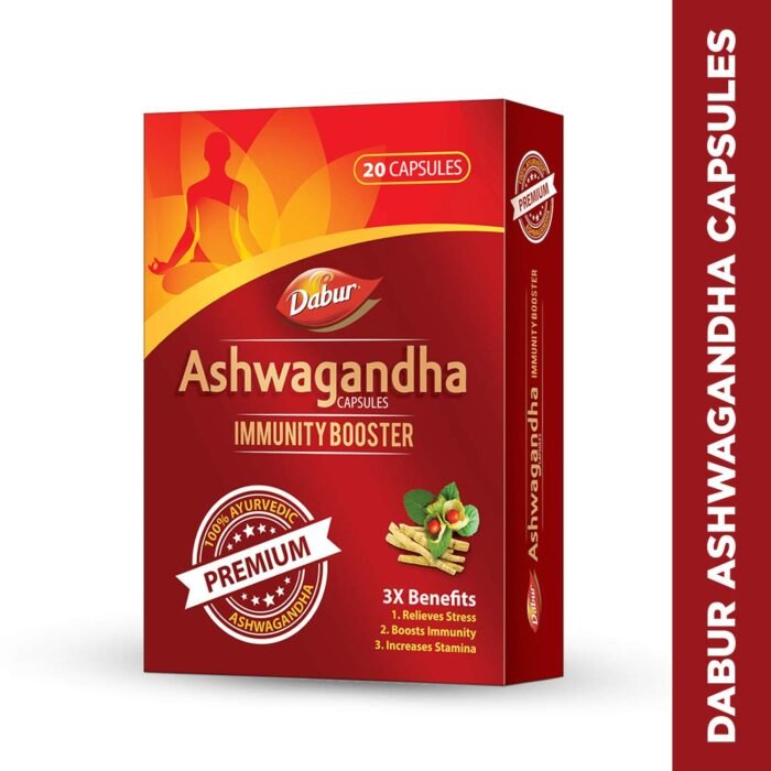 Dabur Ashwagandha Capsules Immunity Booster - 20 Capsules 100% Ayurvedic Relieves Stress & Increases Stamina