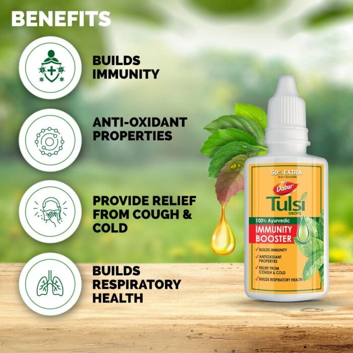 Dabur Tulsi Drops 30ml (20ml + 10ml Free) Contains Extracts of 5 Rare Tulsi Boosts Immunity Cough And Cold Relief