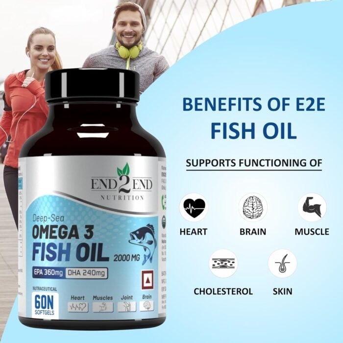 End2End Nutrition High Strength Omega 3 Fish Oil with Highest Strength 2500mg Omega 3 Per Serving (EPA 1080mg DHA 720mg) Capsules